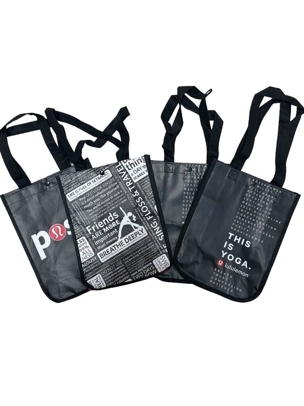 Lululemon Reusable Small Black Tote Bags Bundle Set of 4